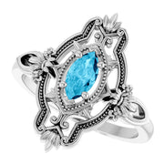 14K White Natural Aquamarine Vintage-Inspired Ring - Robson's Jewelers