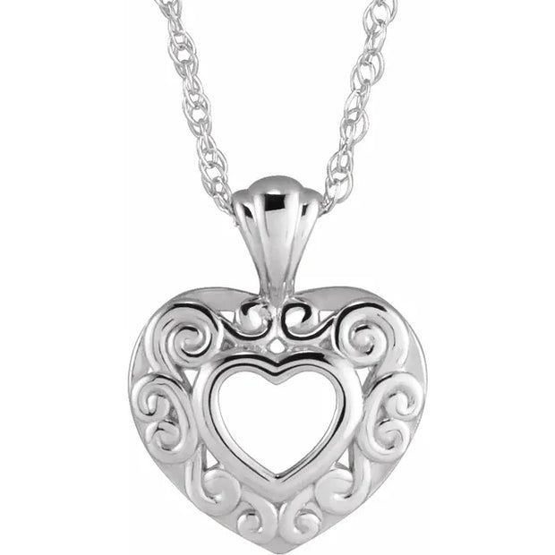 14K White 12.9x10.1 mm Pierced Heart 14" Necklace - Robson's Jewelers