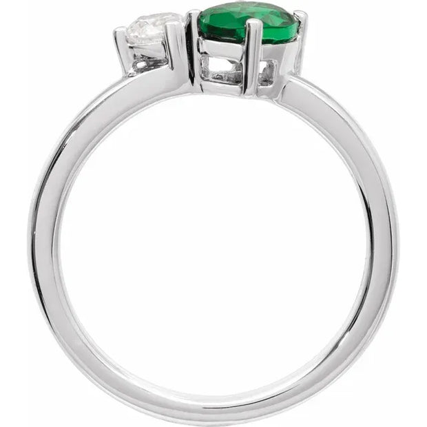14K White Lab-Grown Emerald & 1/4 CTW Lab-Grown Diamond Ring - Robson's Jewelers