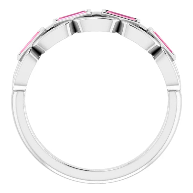 14K White Natural Pink Tourmaline Chain Link Ring - Robson's Jewelers