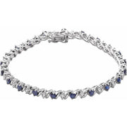 14K White Lab-Grown Blue Sapphire & 1/10 CTW Natural Diamond Line 7" Bracelet - Robson's Jewelers