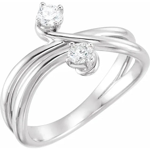 14K White 1/4 CTW Natural Diamond Two-Stone Ring