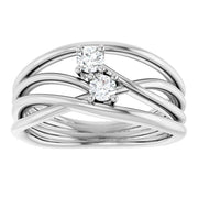 14K White 1/5 CTW Natural Diamond Two-Stone Bypass Ring