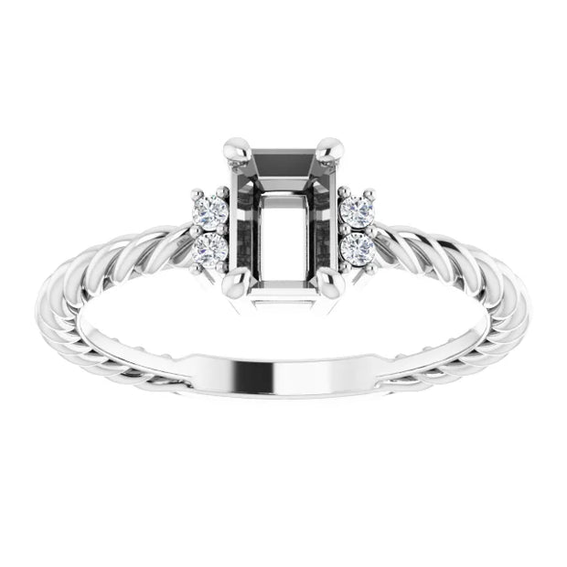 14K White 6x4 mm Emerald .06 CTW Natural Diamond Semi-Set Rope Ring