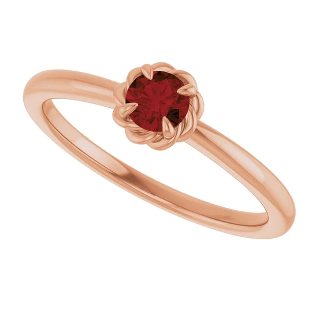 14K Rose Natural Mozambique Garnet Solitaire Rope Ring - Robson's Jewelers