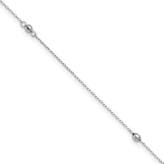 14K White Gold Mirror Beaded 9in Plus 1in ext. Anklet - Robson's Jewelers