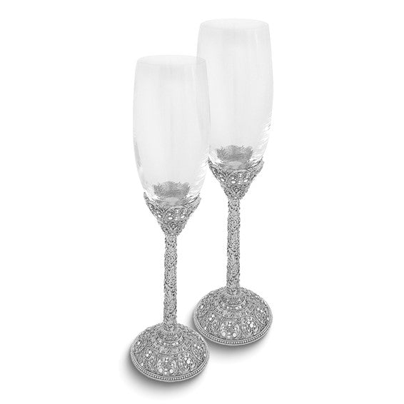 Silver-plated Set of 2 Jeweltone with Crystal Accents Champagne Flutes