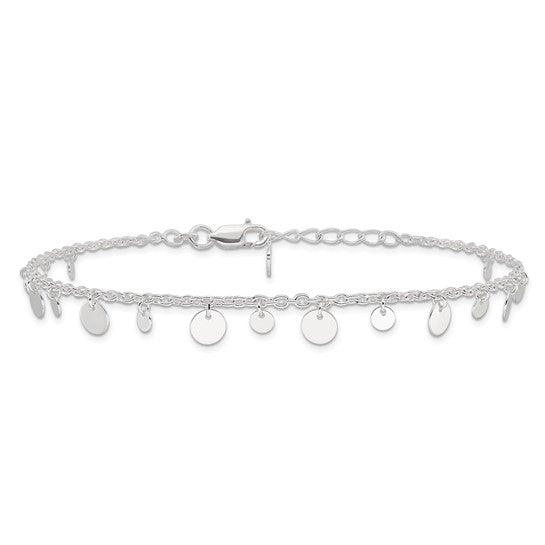 Sterling Silver Dangling Circle 9in Plus 1 in ext Anklet - Robson's Jewelers