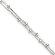 Sterling Silver Polished Beaded 2-strand 10 inch Plus 1 inch ext. Anklet - Robson's Jewelers