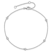 Sterling Silver Rhodium-plated Bezel CZ 9in Plus 2in Ext. Anklet - Robson's Jewelers
