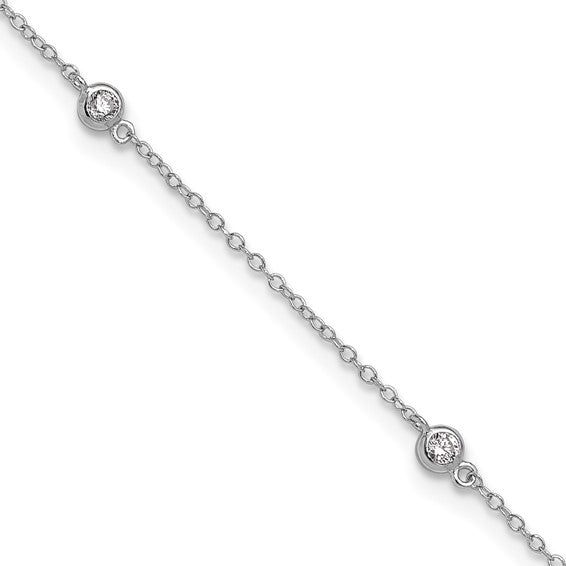 Sterling Silver Rhodium-plated Bezel CZ 10in Plus 2in Ext. Anklet - Robson's Jewelers