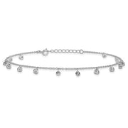 Sterling Silver Rhodium-plated Bezel CZ 9in Plus 1in ext Anklet - Robson's Jewelers
