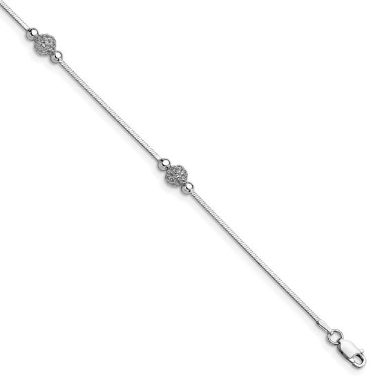 Leslie's Sterling Silver Polished and Textured Beaded with 1in ext. Anklet - Robson's Jewelers