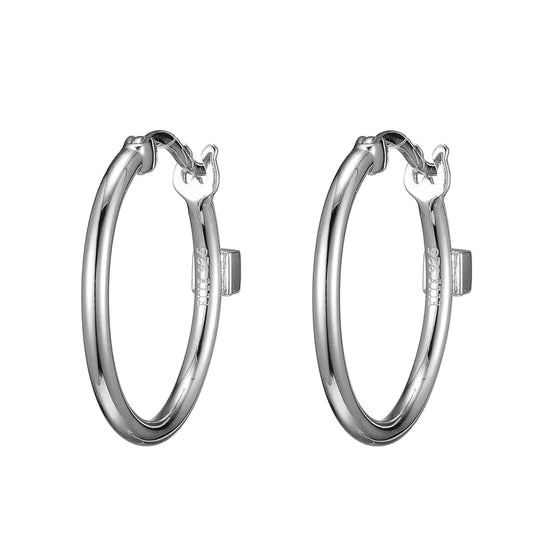 Rhodium Plated Sterling Silver Hoop Earrings 20mm