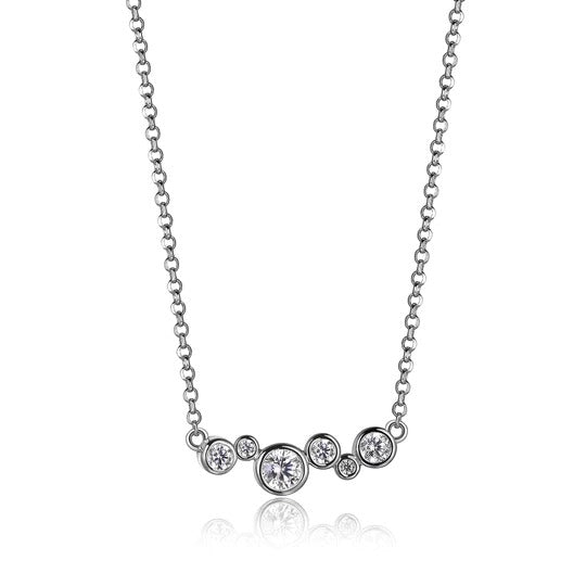 SS Rhod Plated CZ Necklace - Rolo Chain