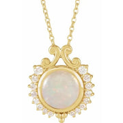 14K Yellow Natural White Opal & 1/6 CTW Natural Diamond Pendant - Robson's Jewelers