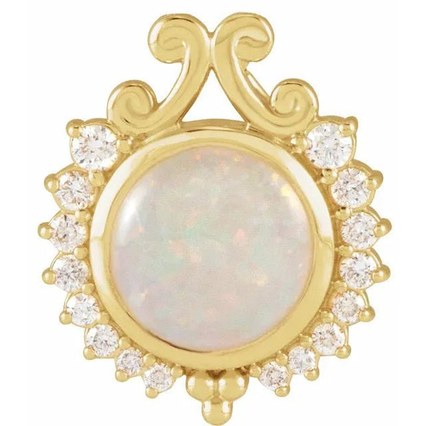 14K Yellow Natural White Opal & 1/6 CTW Natural Diamond Pendant - Robson's Jewelers