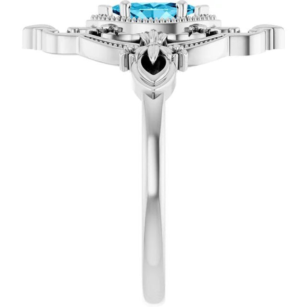 14K White Natural Aquamarine Vintage-Inspired Ring - Robson's Jewelers