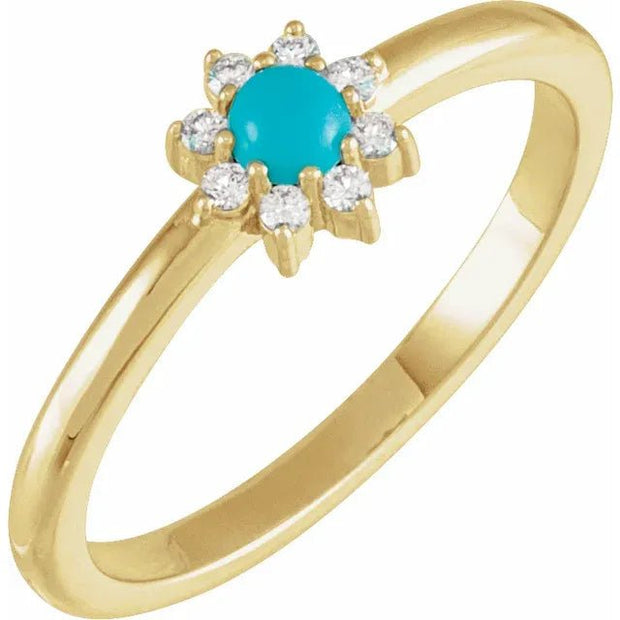14K Yellow Natural Turquoise & .07 CTW Natural Diamond Halo-Style Ring - Robson's Jewelers