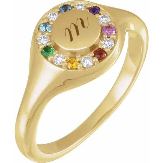 14K Yellow Natural Multi-Gemstone & 1/10 CTW Natural Diamond Halo-Style Signet Ring - Robson's Jewelers