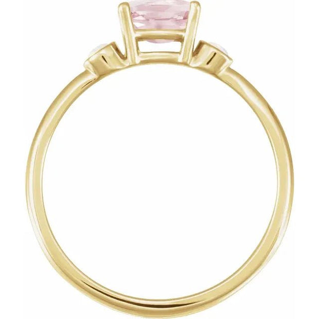 14K Yellow 6x4 mm Natural Pink Morganite & Natural White Opal Ring - Robson's Jewelers