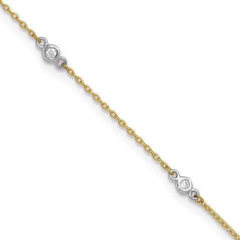 10k Two-tone CZ 9in Plus 1in ext. Anklet - Robson's Jewelers