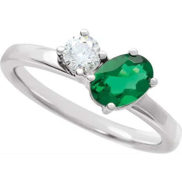 14K White Lab-Grown Emerald & 1/4 CTW Lab-Grown Diamond Ring - Robson's Jewelers