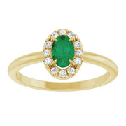 14K Yellow Lab-Grown Emerald & 1/10 CTW Natural Diamond French-Set Halo-Style Ring - Robson's Jewelers