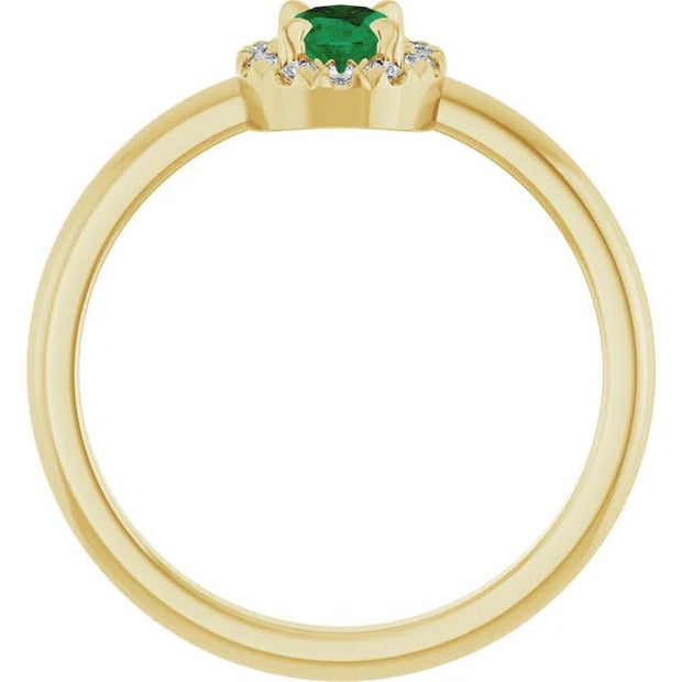 14K Yellow Lab-Grown Emerald & 1/10 CTW Natural Diamond French-Set Halo-Style Ring - Robson's Jewelers