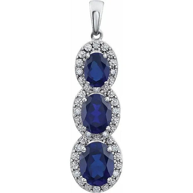 14K White Lab-Grown Blue Sapphire & .04 CTW Natural Diamond Pendant - Robson's Jewelers