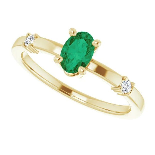 14K Yellow Lab-Grown Emerald & .05 CTW Natural Diamond Ring - Robson's Jewelers