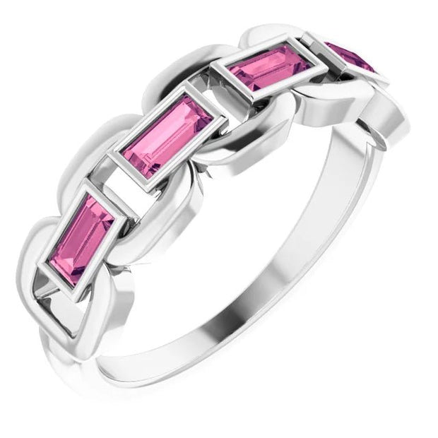 14K White Natural Pink Tourmaline Chain Link Ring - Robson's Jewelers