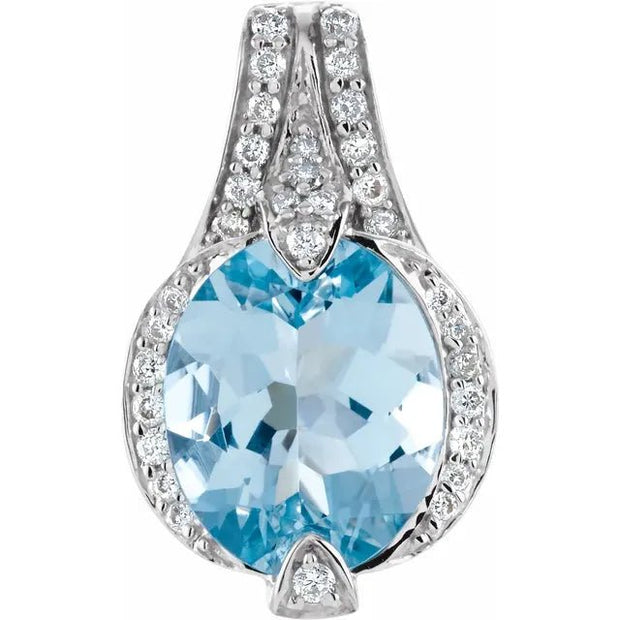 14K White Natural Aquamarine & 1/5 CTW Natural Diamond Pendant - Robson's Jewelers