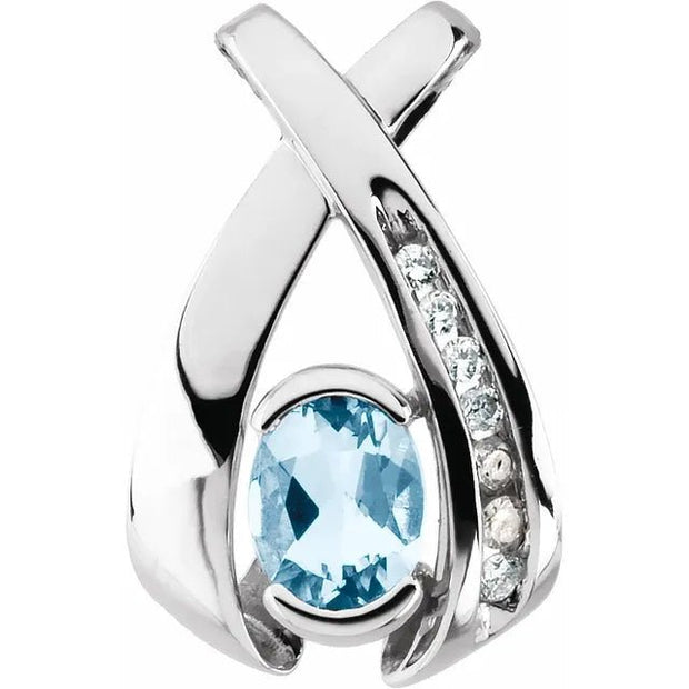 14K White Natural Aquamarine & .08 CTW Natural Diamond Pendant - Robson's Jewelers