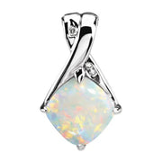 14K White Natural White Opal & .025 CTW Natural Diamond Pendant - Robson's Jewelers