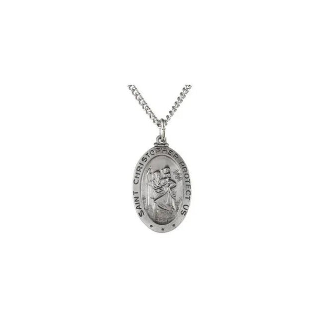 Sterling Silver 24x16 mm Oval St. Christopher 24" Necklace - Robson's Jewelers