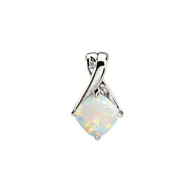 14K White Natural White Opal & .025 CTW Natural Diamond Pendant - Robson's Jewelers