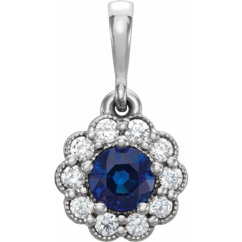 14K White Natural Blue Sapphire & 1/8 CTW Natural Diamond Pendant - Robson's Jewelers