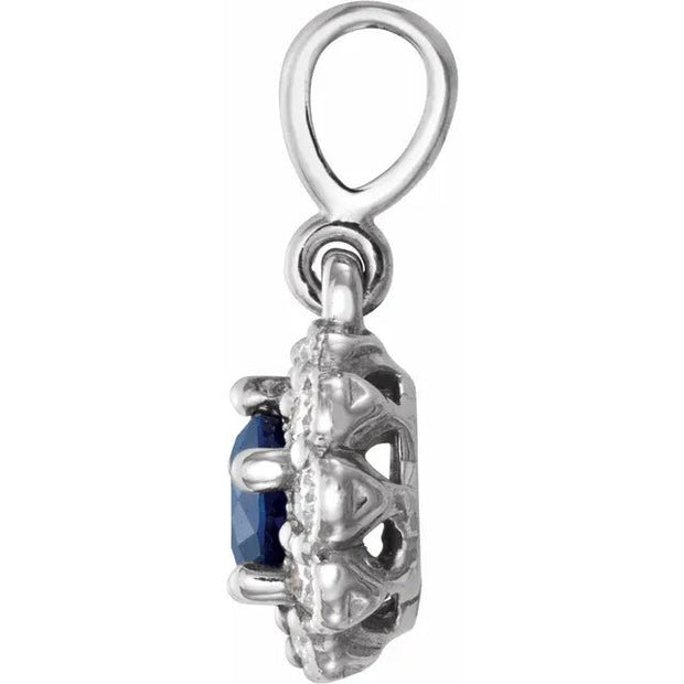 14K White Natural Blue Sapphire & 1/8 CTW Natural Diamond Pendant - Robson's Jewelers