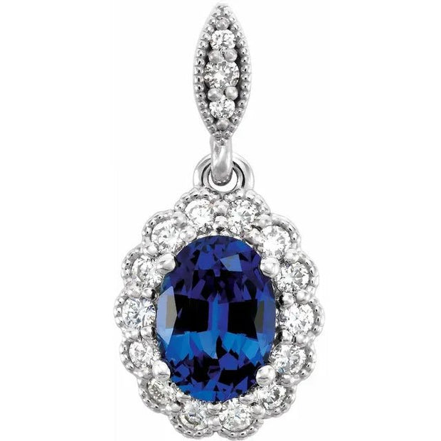 14K White Lab-Grown Blue Sapphire & 1/5 CTW Natural Diamond Pendant - Robson's Jewelers