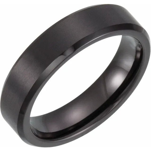 Black PVD Tungsten 6 mm Beveled Edge Band Size 10 - Robson's Jewelers
