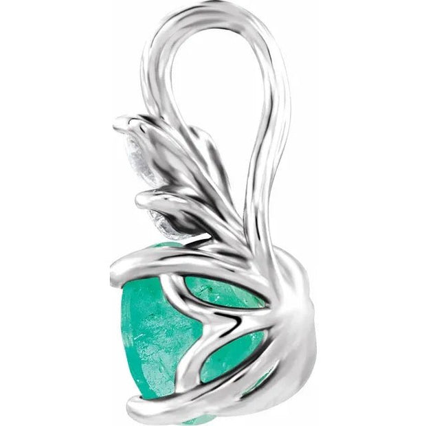 14K White Natural Emerald & 1/10 CTW Natural Diamond Pendant - Robson's Jewelers