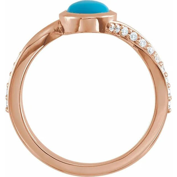14K Rose Natural Turquoise Cabochon & 1/5 CTW Natural Diamond Ring - Robson's Jewelers