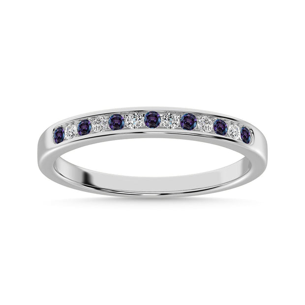 Synthetic Alexedrite and Alternate Diamond 1/5 Ct.Tw. Ladies Machine Band in 14K White Gold - Robson's Jewelers