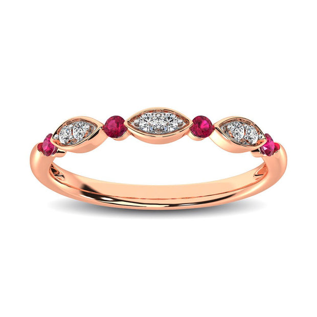 Diamond 1/5 ctw and Ruby Stack Ring in 10K Rose Gold - Robson's Jewelers