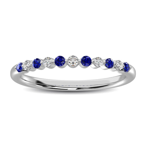 14K White Gold Alternate Diamond 1/4 Ctw and Blue Saphire Ring - Robson's Jewelers