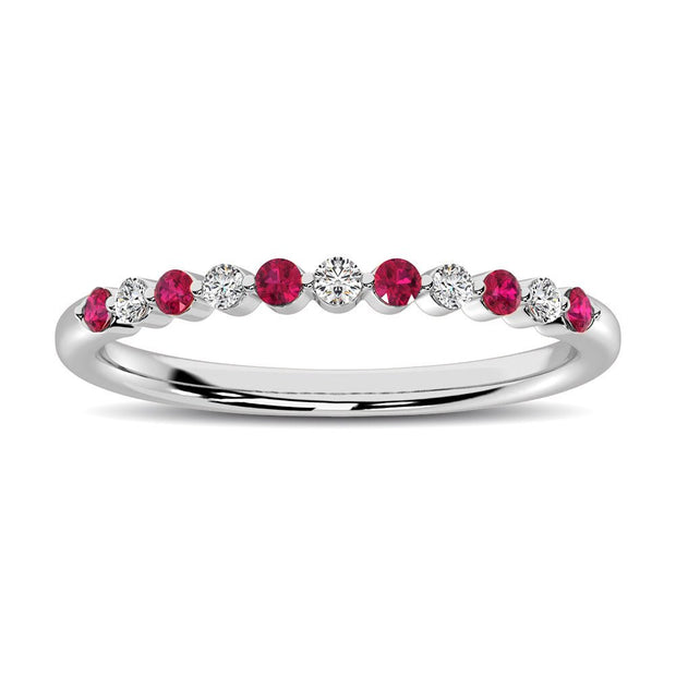 14K White Gold Alternate Diamond 1/4 Ctw and Ruby Ring - Robson's Jewelers