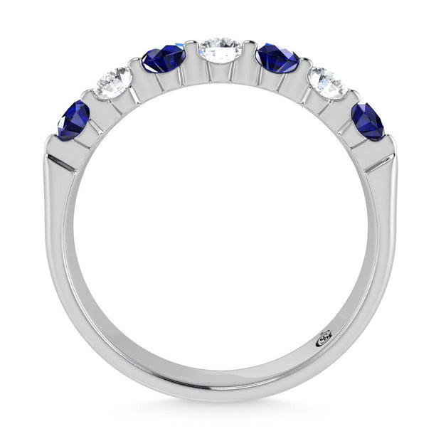14K White Gold Machine Set Alternate Blue sapphire and Diamond 7/8 Ct.Tw. Band - Robson's Jewelers