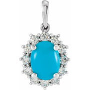 14K White Natural Turquoise & 1/3 CTW Natural Diamond Halo-Style Pendant - Robson's Jewelers