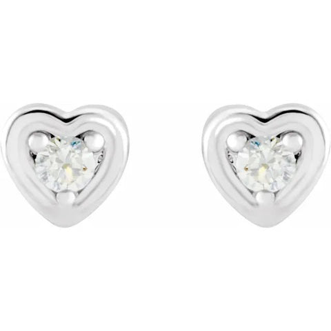 14K White .03 CTW Natural Diamond Youth Heart Earrings - Robson's Jewelers